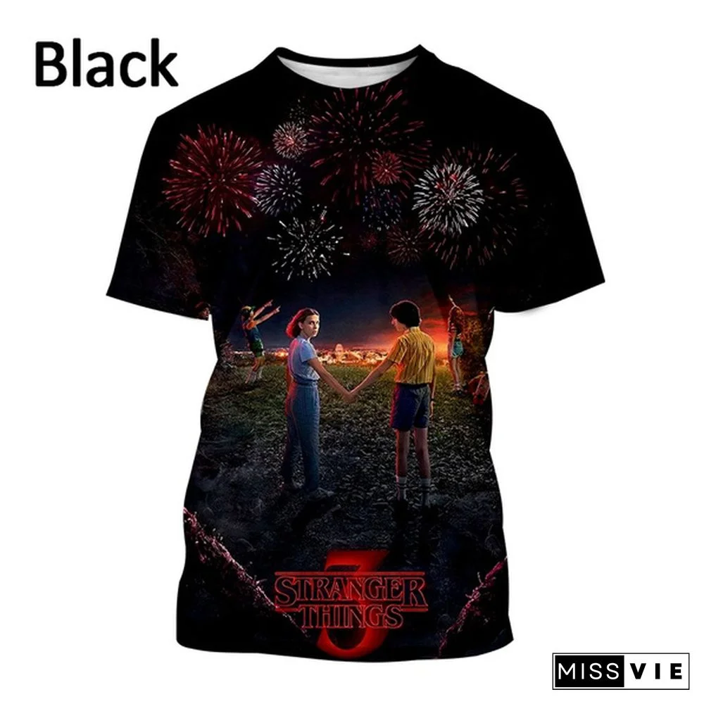 Summer Trendy Horror Movie Stranger Things 3D Printed T-Shirt Fashion Casual Thriller T-Shirt Unisex Crew Neck Top