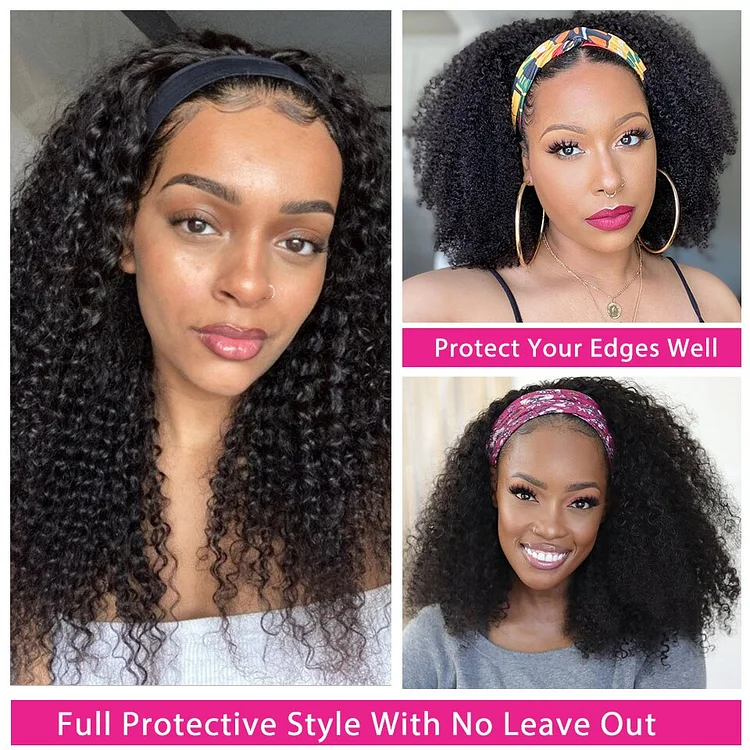 Human Hair Headband Wig Kinky Curly Headband Wigs Remy Hair Indian Human Hair Wigs-elleschic