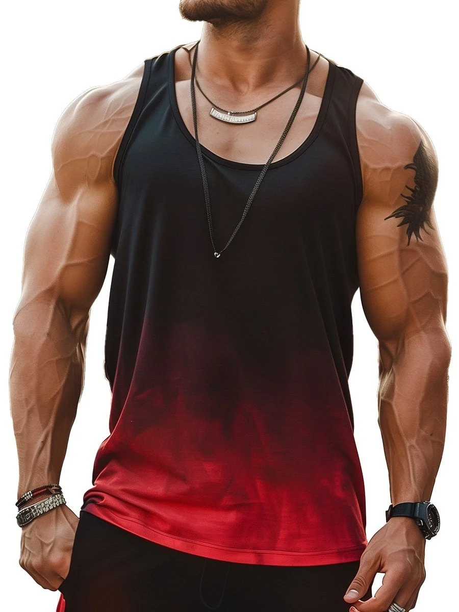 Retro Gradient Print Casual Round Neck Tank Top