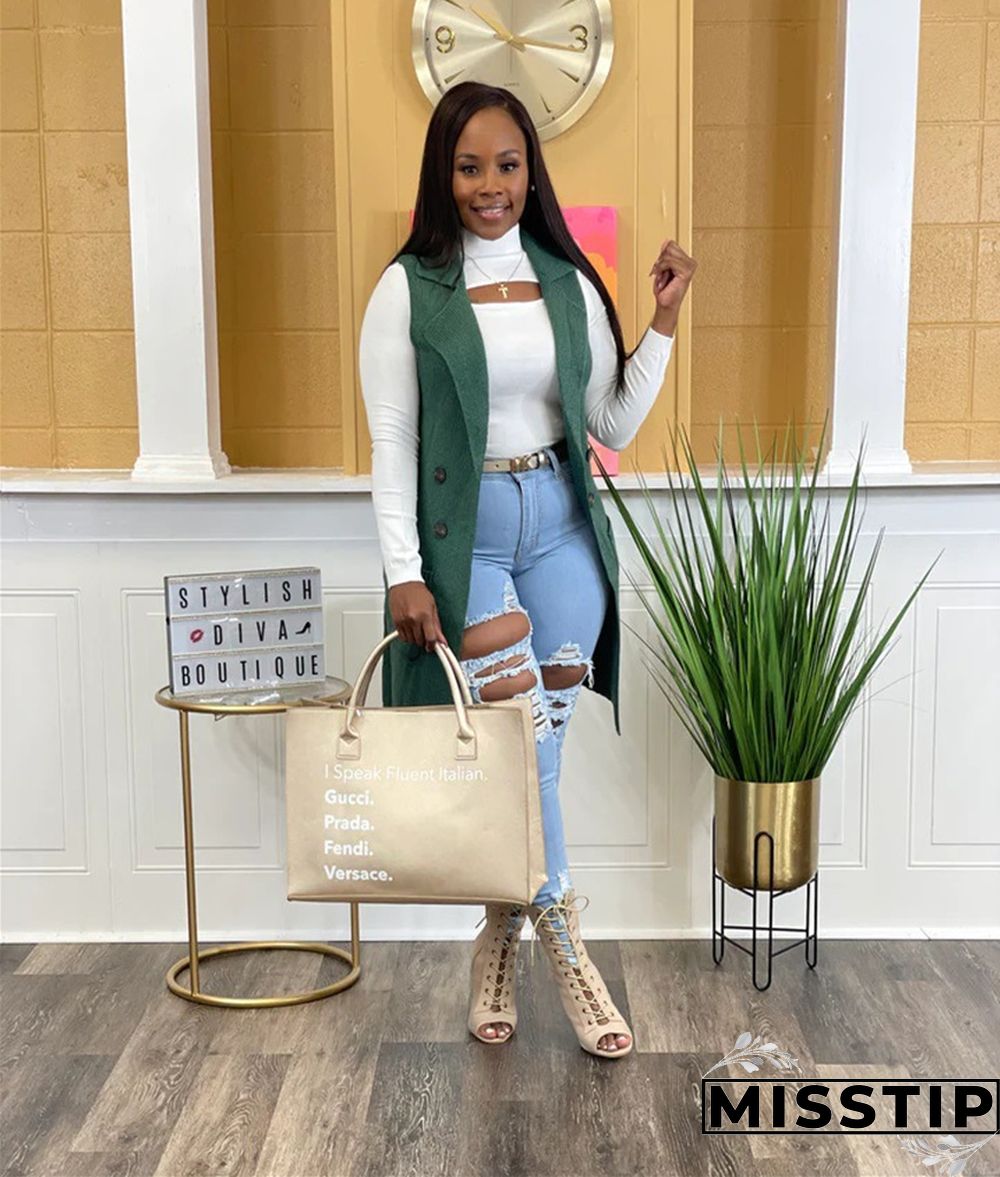 Solid Color Sleeveless knit Sweater Vest Cardigan