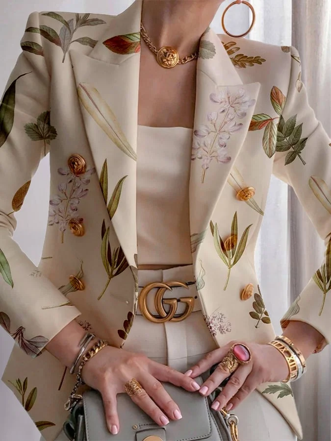 Women's Fashion Floral  Print Button Design Blazer