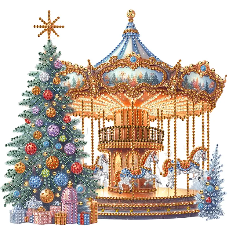Christmas Tree And Carousel 30*30cm (Canvas) Special Shaped Drill Diamond Painting gbfke