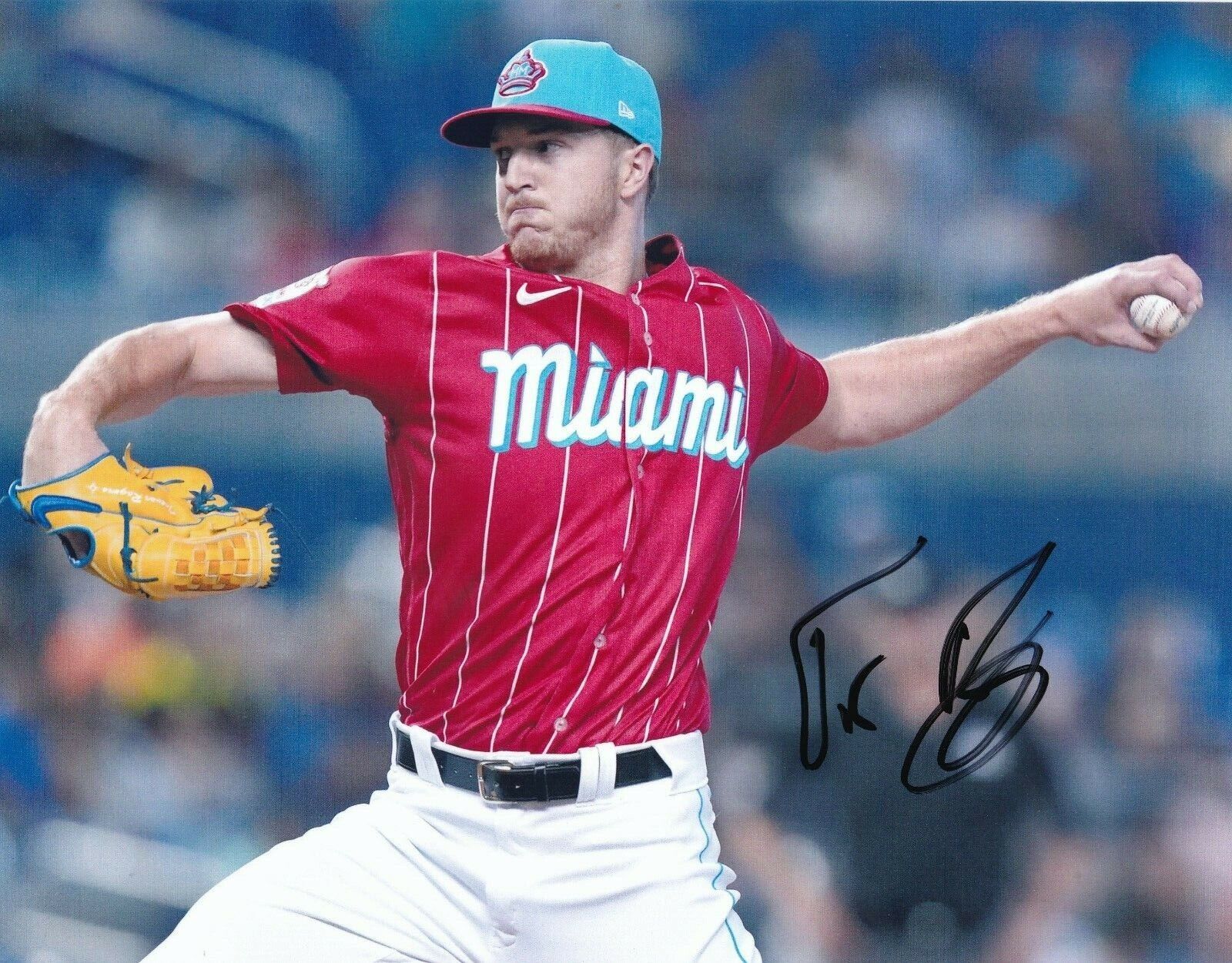 TREVOR ROGERS MIAMI MARLINS ACTION SIGNED 8x10