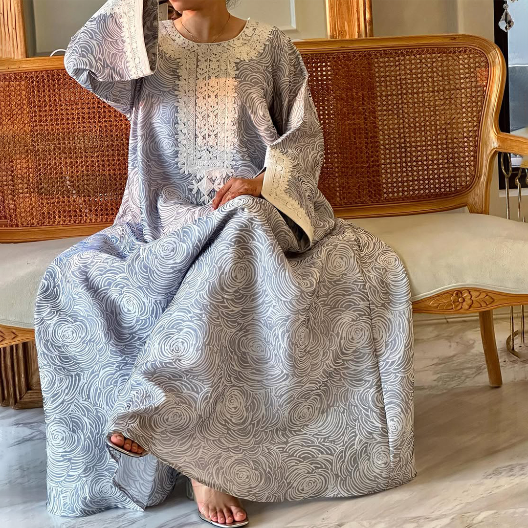 Women's Middle Eastern Line Floral Art Print Jalabiya