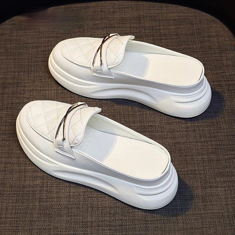 Women's White Shoes Closed Toe Half Slippers 2021 Summer New Ins Versatile Breathable Platform Platform Casual Lady Shoe Sandals