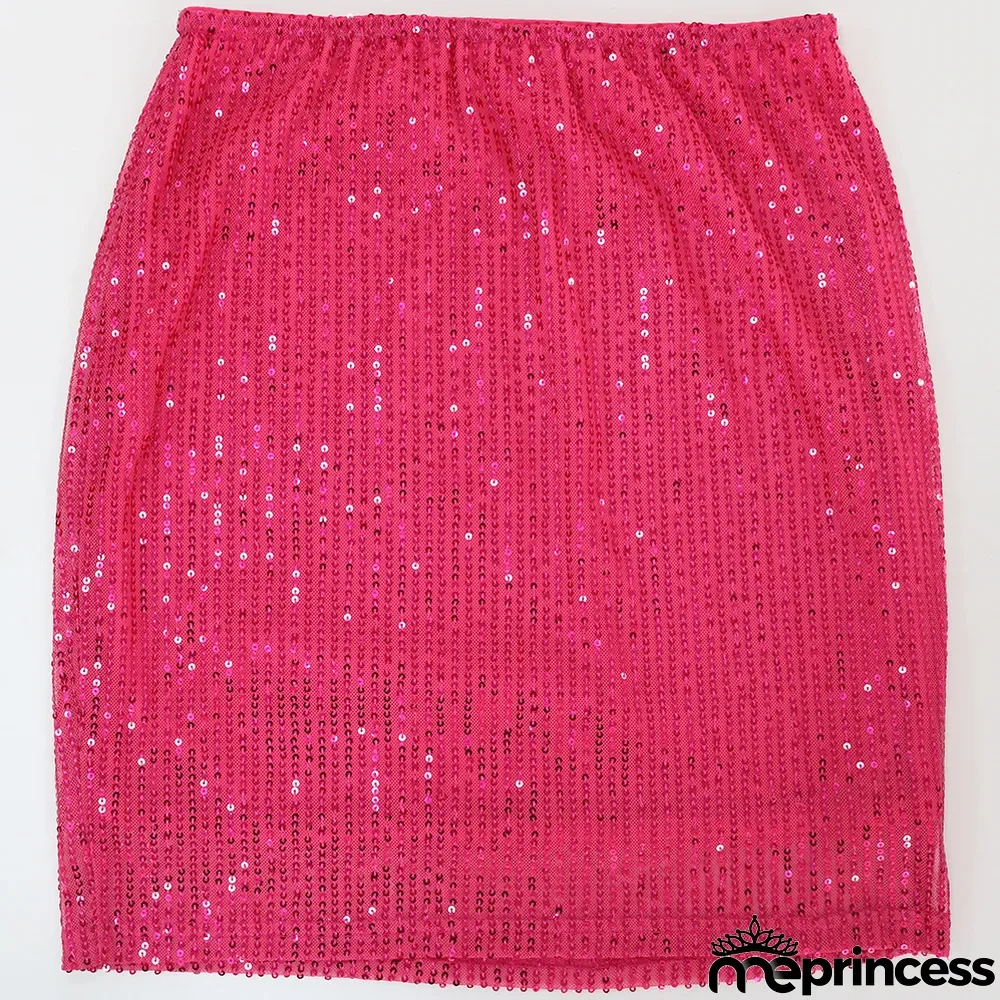 Solid Color Long Sleeve Shirt And Sequin Skirts Two Piece Set