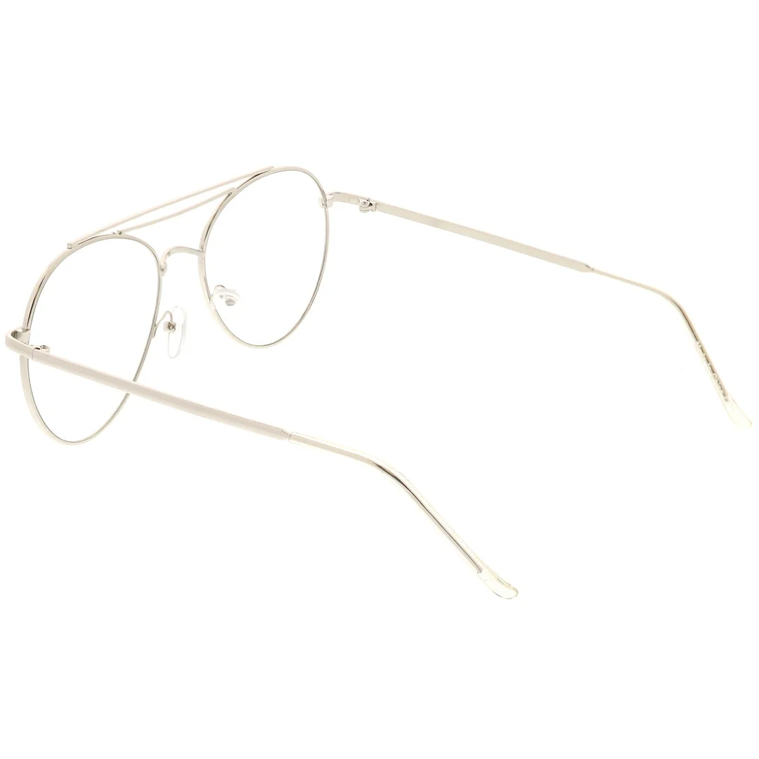 Premium Aviator glasses Double Crossbar Slim Metal Arms Round Flat Lens 55mm