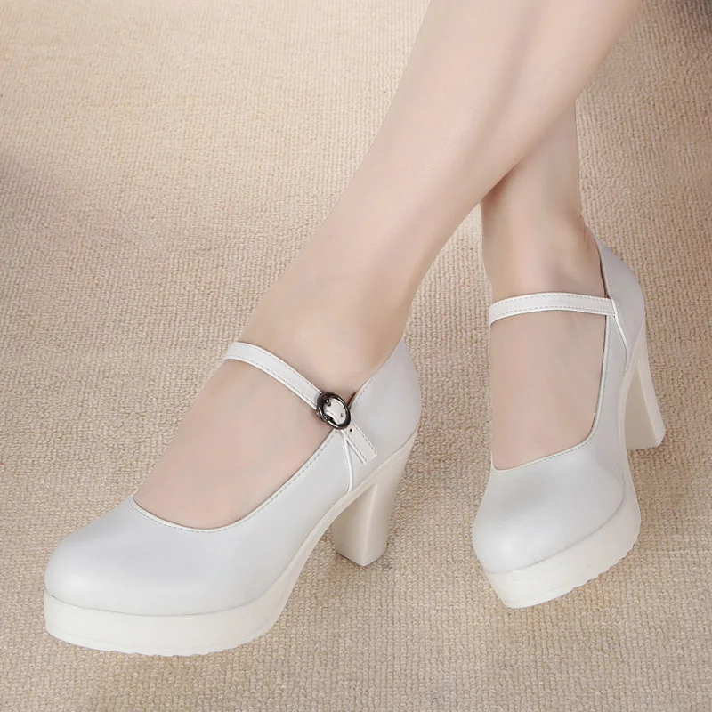 Breakj Breakj Head Shallow High Heels Buckle With T-Singexi Shoes Coarse Heel Model Performance Shoes Waterproof Table 33 Yards Women's Shoes