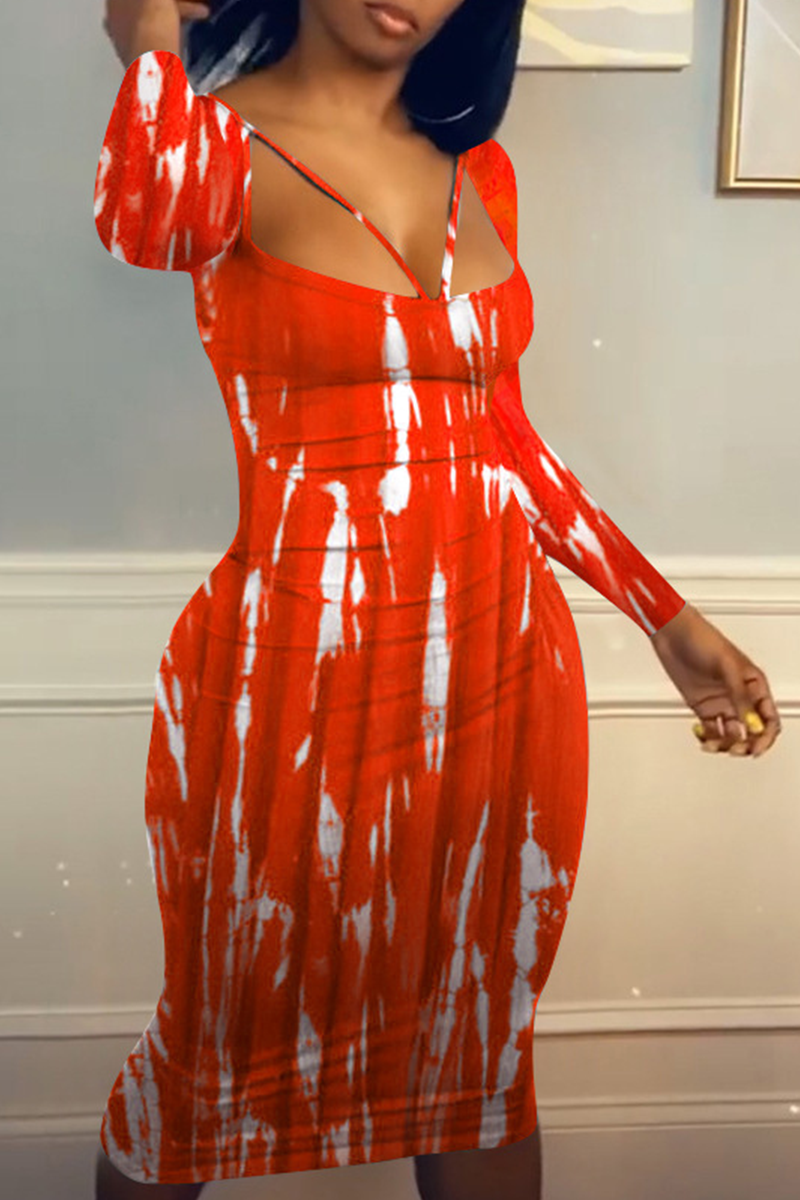 Sexy Patchwork Tie-dye Square Collar Pencil Skirt Dresses