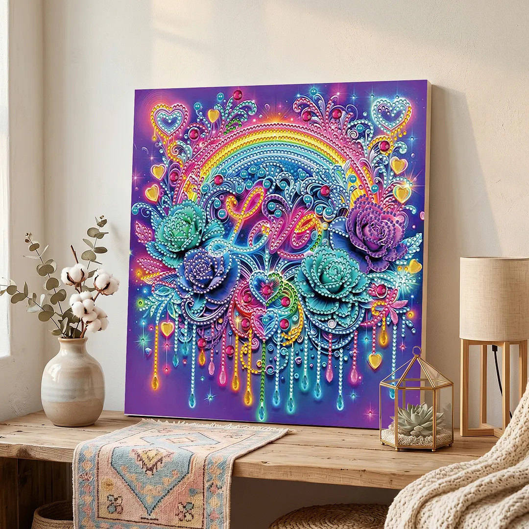 Love Rose DIY Special Shape Drill Diamond Painting Kits with Frame 25x25cm Diamond Dots Paintings Picture Arts Craft for Adults Beginners Home Decor