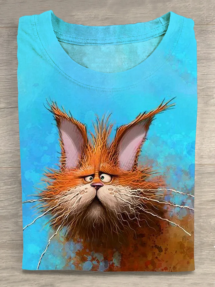 Funny Cute Cat Print T-shirt