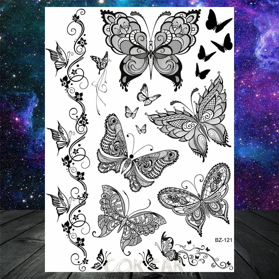 Black Dreamcatcher Temporary Tattoos Sticker For Women Fashion Body Art Back Tatoos Fake Jewelry Mandala Flower Tattoo For Party