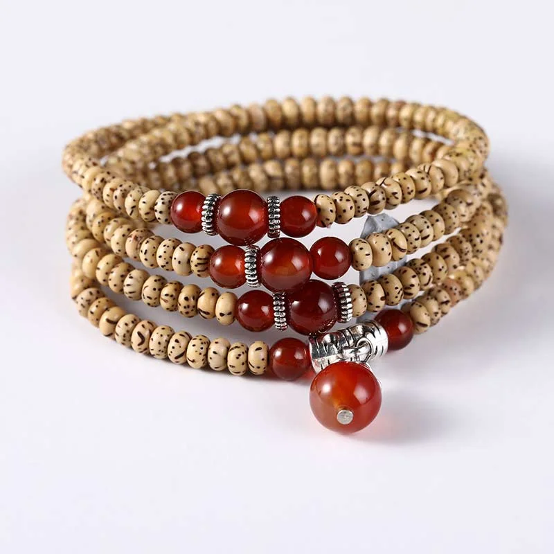 Bodhi Seed Red Agate 108 Beads Mala Wisdom Bracelet Necklace