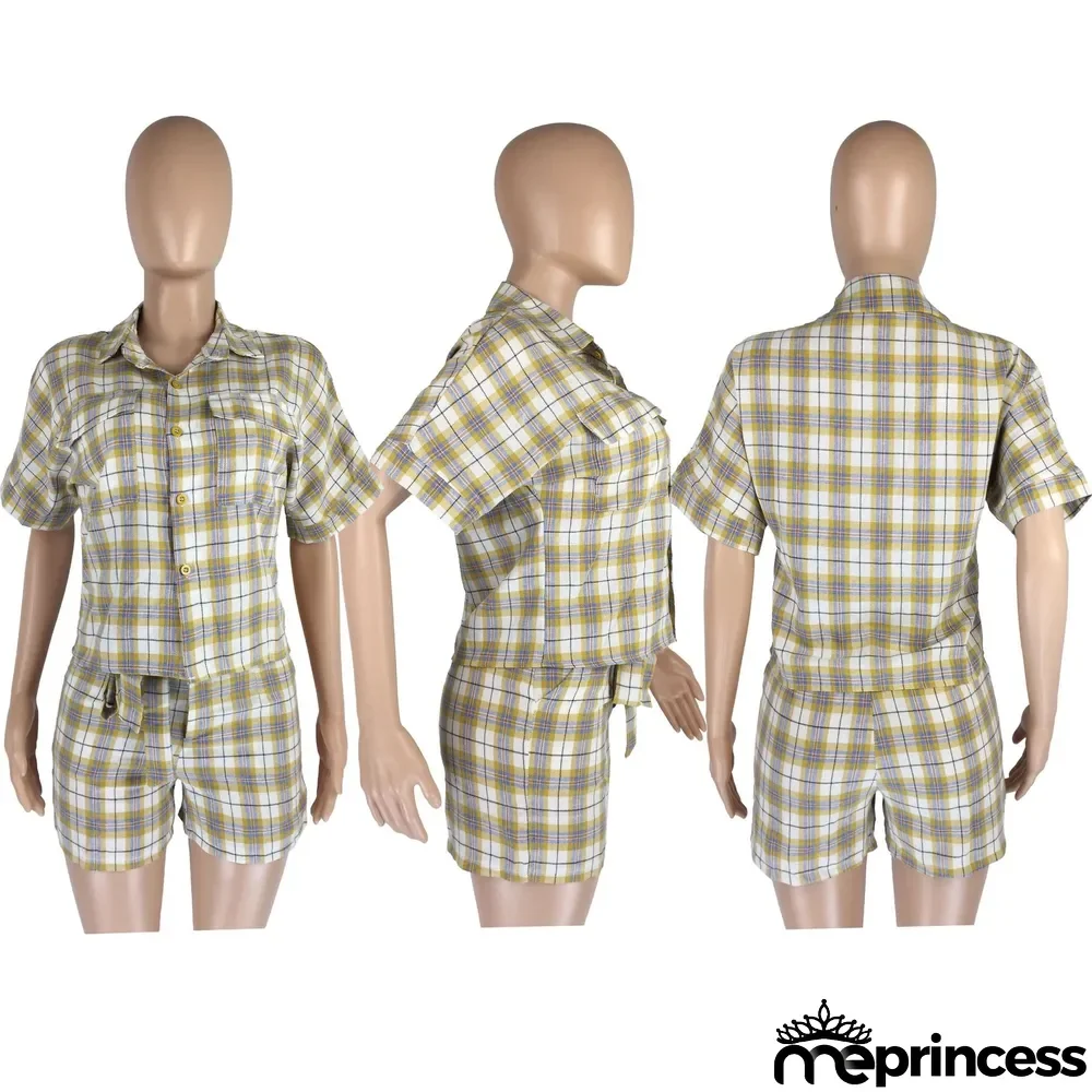 Fashion Check Print Belt Button Set