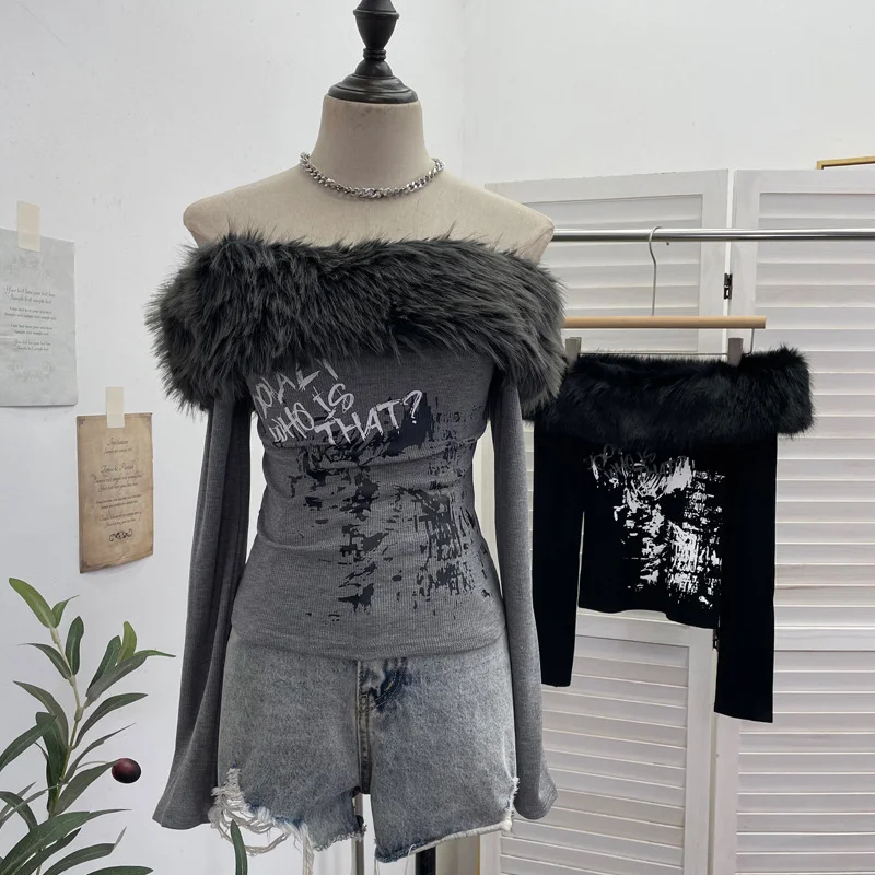 Nigikala Nigikala Real Shot Of The Long-Sleeved Long-Sleeved Shoulder-Clothed T-Shirt And Sweet And Spicy Niche Short Thin Velvet Bottom 1376