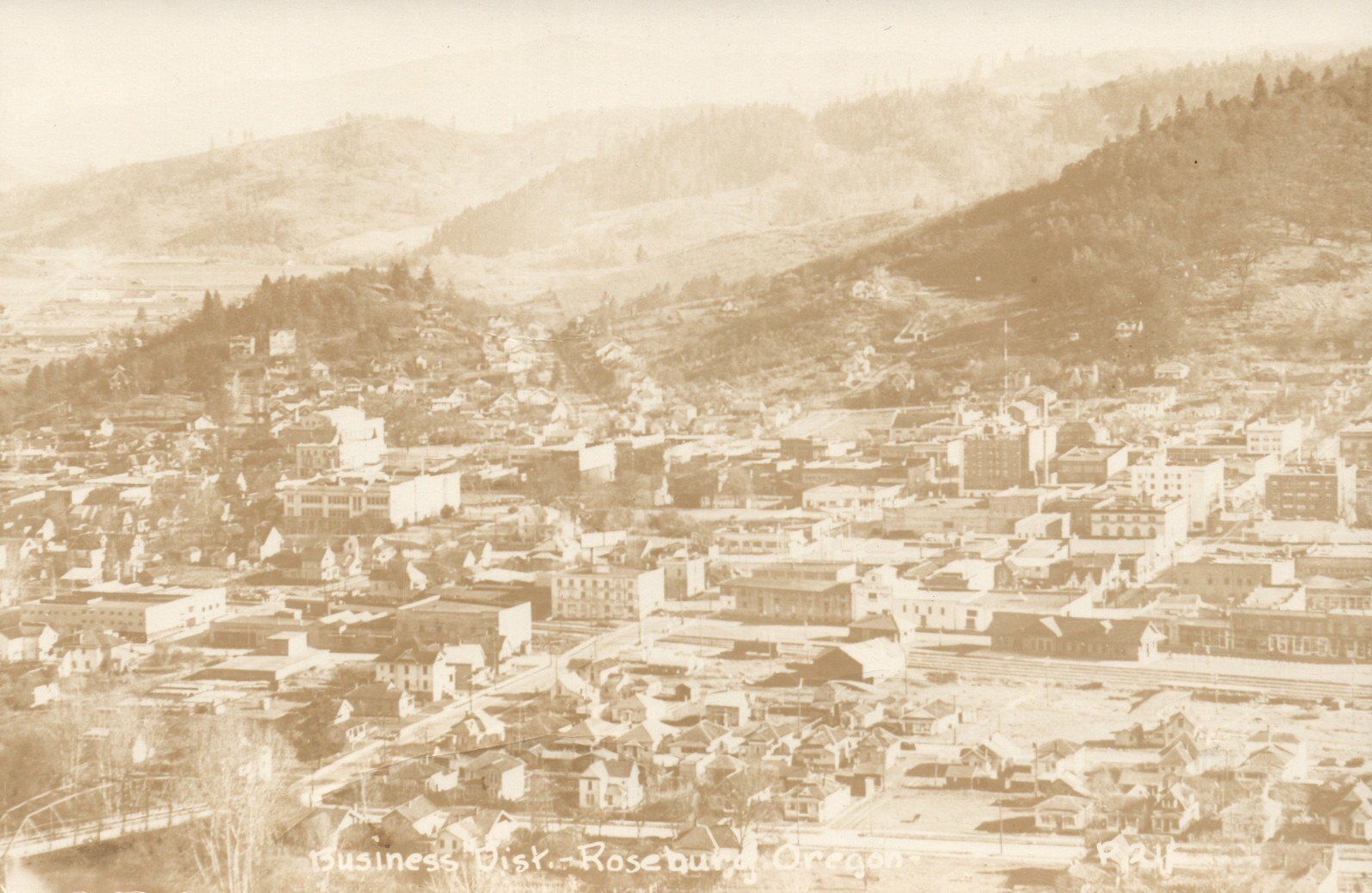 Business District Roseburg Oregon Real Photo Poster painting RPPC Postcard