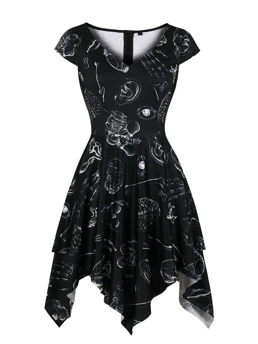 Halloween Costumes Printed Stitching Short Sleeve Dress