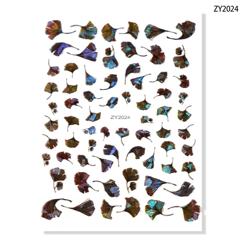 1Pcs Laser Ginkgo Leaf Self-adhesive Nail Sticker Lucky Four-leaf Clover Animal Cartoon Nail Art Sticker Decal Nail Charm Design
