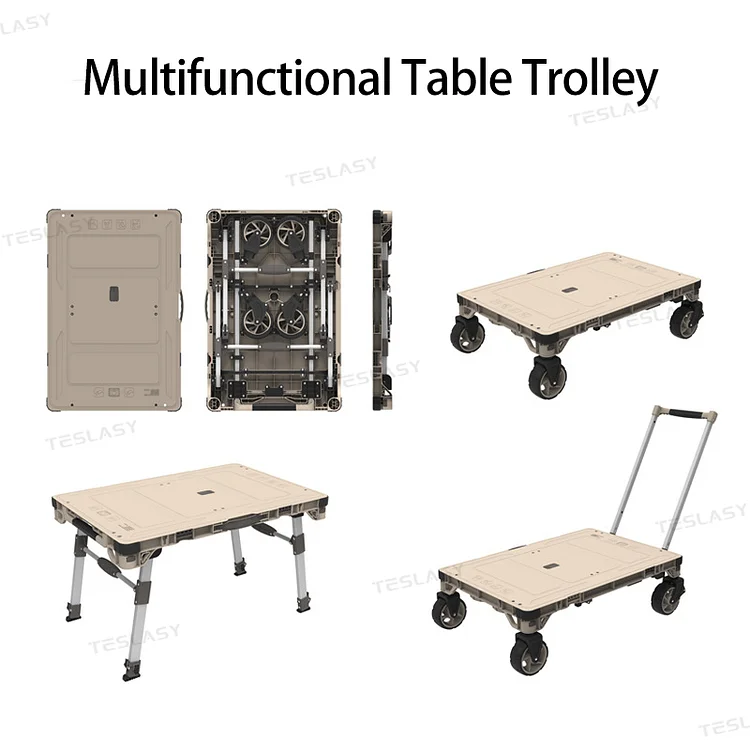 Teslasy 3-in-1 Folding Camping Wagon Cart Portable Platform Truck Multifunctional Table Dolly