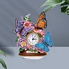 5D DIY Special Shape Diamond Painting Desk Ornament Handmade Clock Kit(Flower Butterfly)