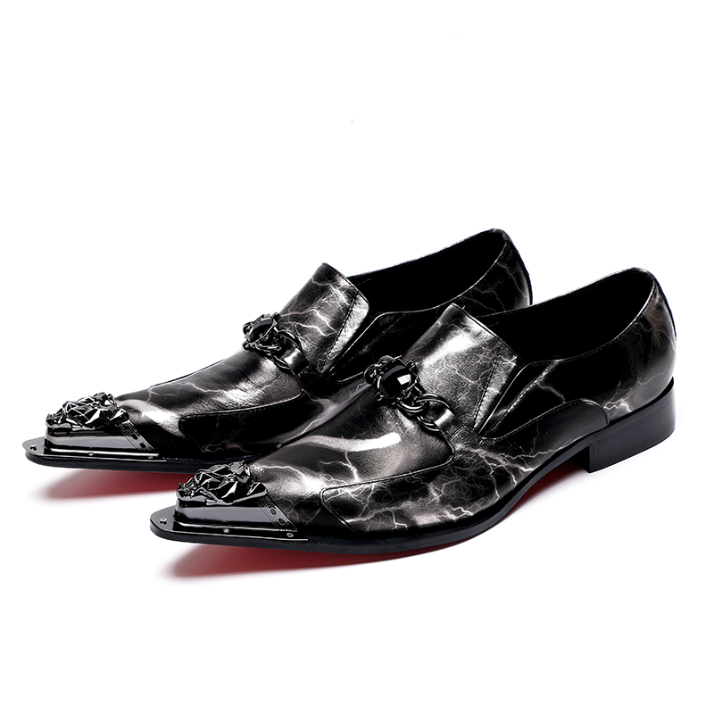 VCSHOES Men Dress Shoes Genuine Leather Gentleman Party Business Suit Shoes Lightning Print Wedding Oxford Shoes For Men