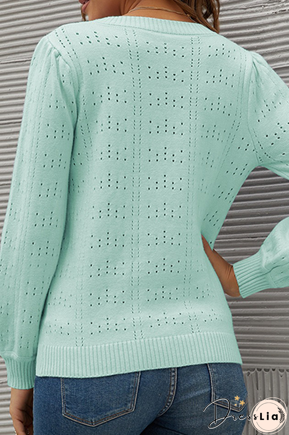 Casual Solid Hollowed Out Split Joint O Neck Tops