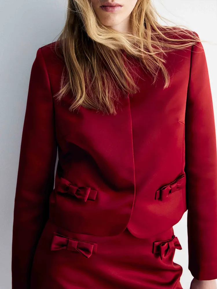 Elegant Round-neck Bow Blazer