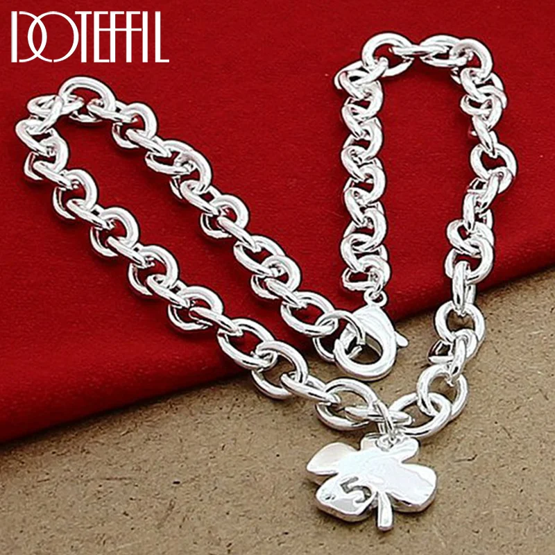 DOTEFFIL 925 Sterling Silver Four Leaves Clover Pendant 18 Inch Chain Necklace For Women Jewelry