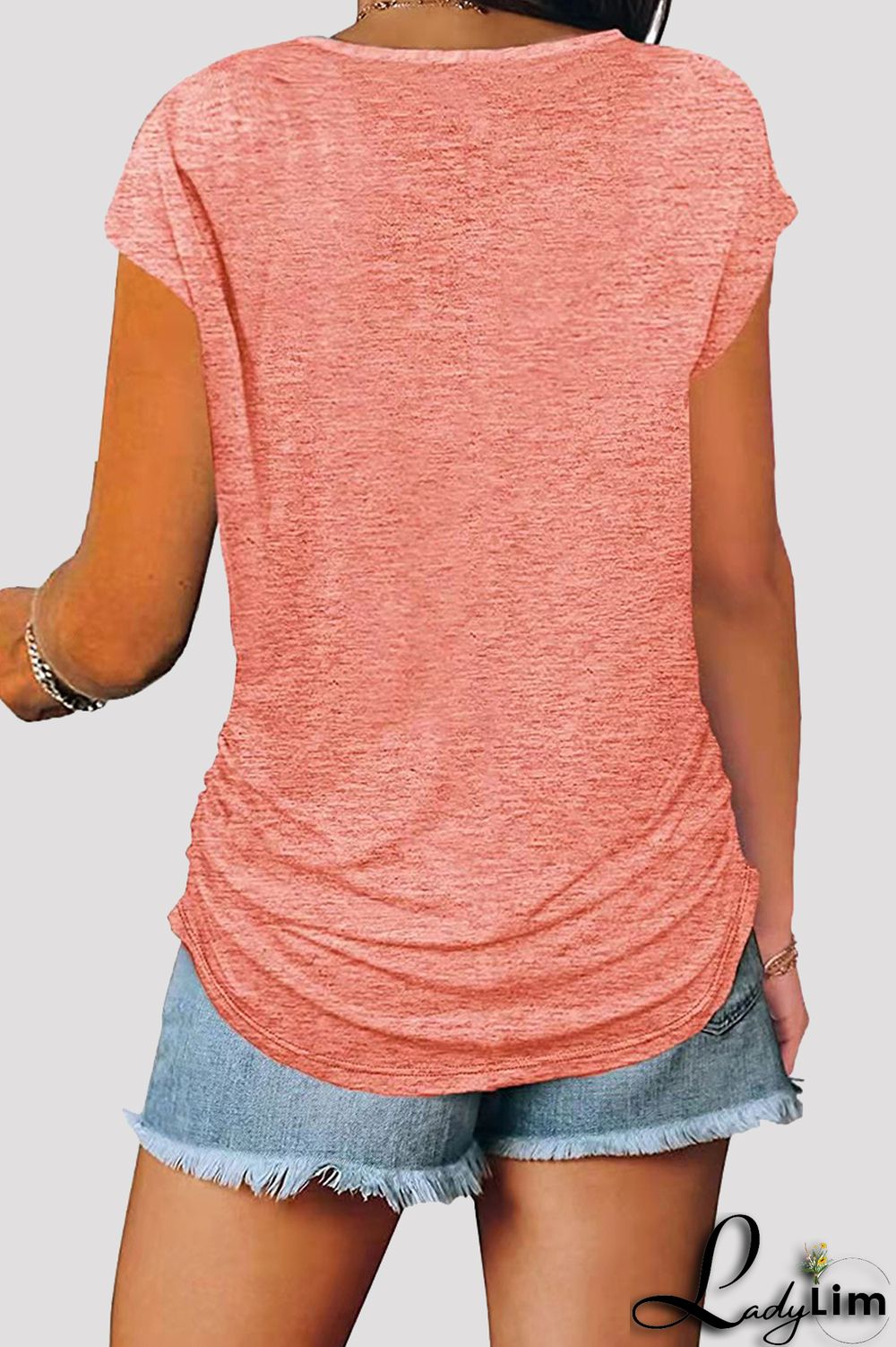 Grey Fashion Casual Solid Split Joint Zipper V Neck T-Shirts
