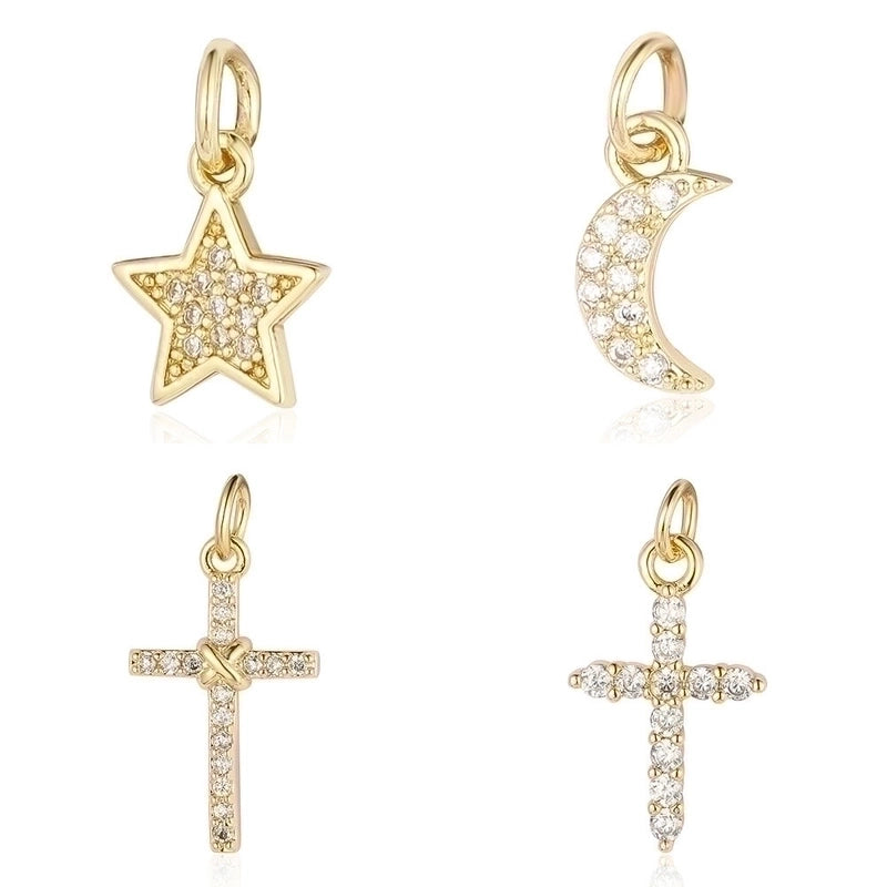 3 Pieces Copper Zircon 18K Gold Plated Cross Moon Eye