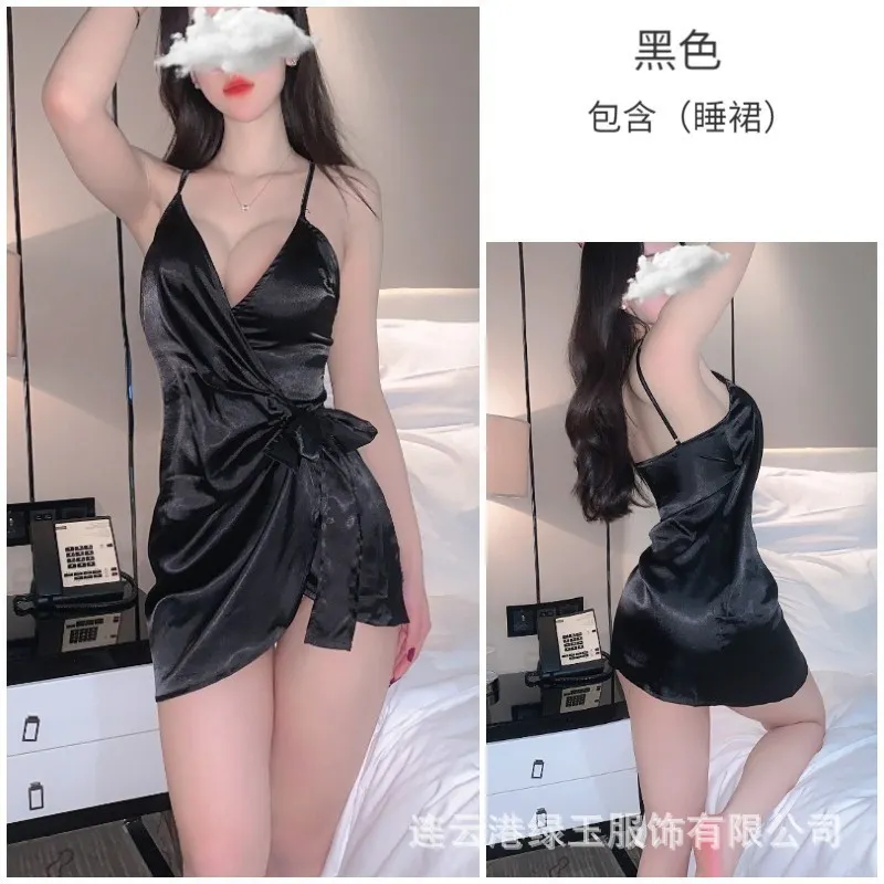 Churchf Green Jade Sexy Pajamas Deep V Tie Folds Slings Ajas Pure Hot Ass Home Suit