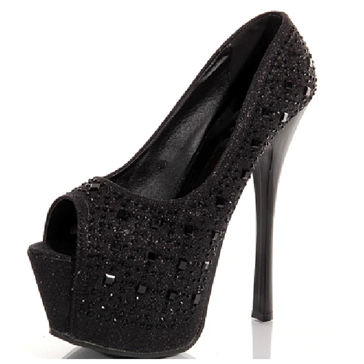 Black Hollowout Platform Shoes Peep Toe Stiletto Pump Party Sexy Heels |FSJ Shoes