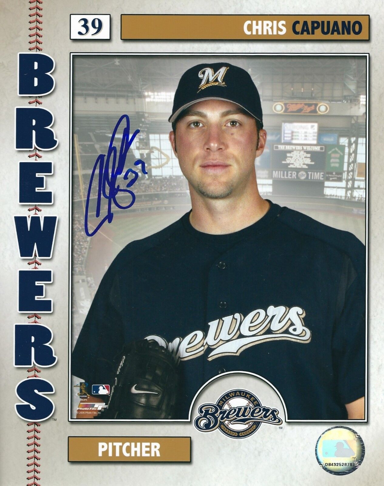 Autographed CHRIS CAPUANO Milwaukee Brewers 8x10 Photo Poster painting - COA