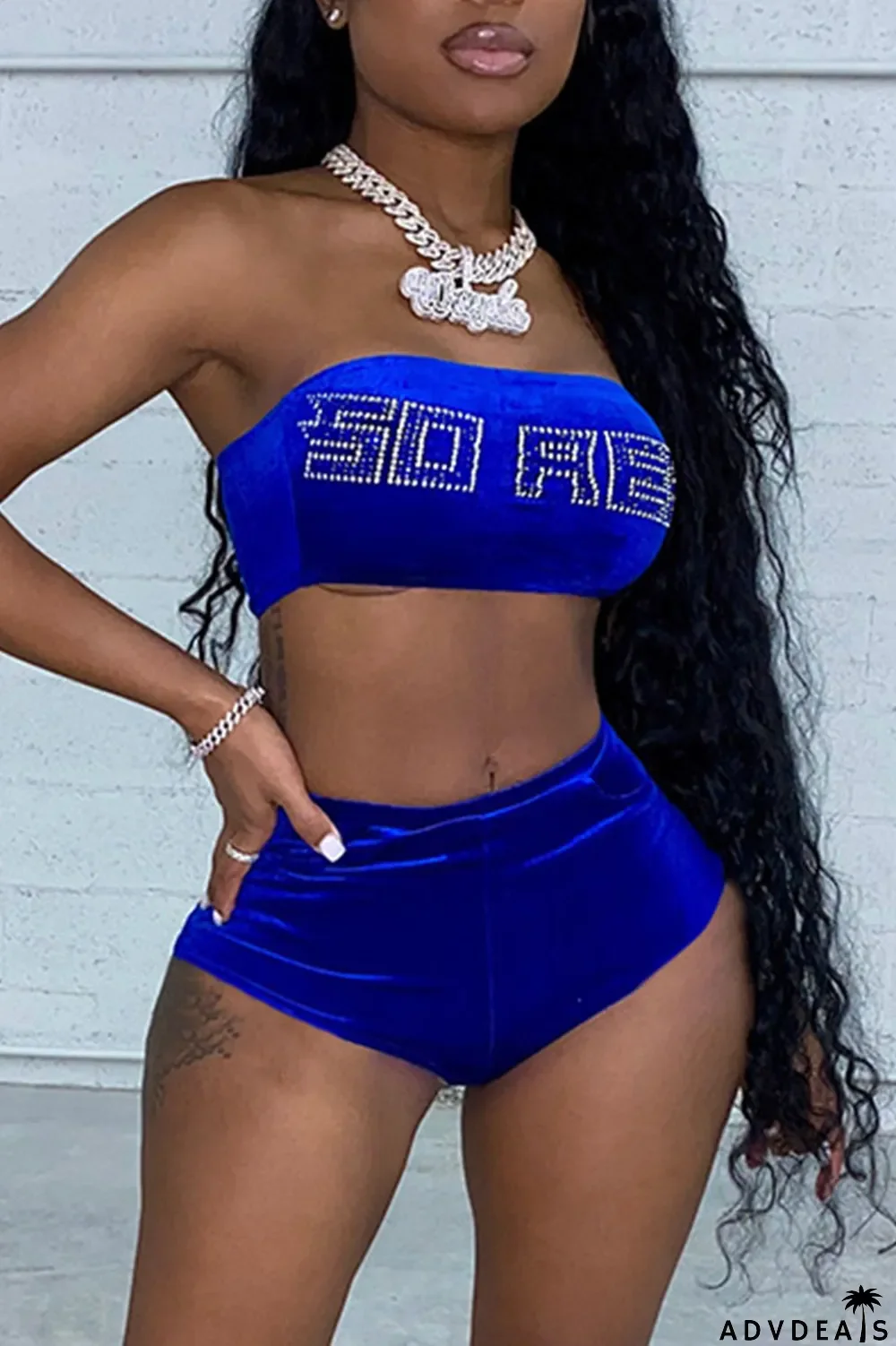 Orange Apricot Sexy Print Split Joint Strapless Sleeveless Two Pieces