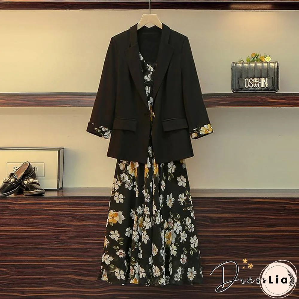 Fashion Blazer+Floral Sleeveless Dress P11506