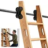 [US Local Warehouse] 20FT Sliding Library Ladder Hardware Kit Floor Roller with Brake Telescopic Top Hook Sliding Track Kit with Complete Hardware Set (No Ladder) Indoor Moving Track for Home Office Loft (Adjustable)