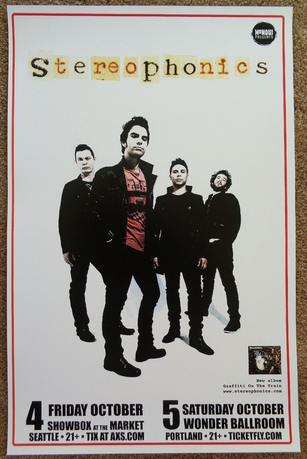 STEREOPHONICS 2013 Gig POSTER Portland Oregon Concert Seattle Washington