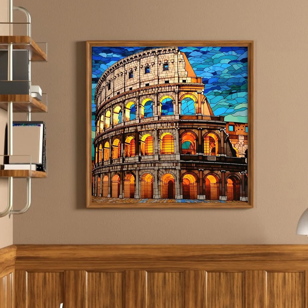 Glass Painting Colosseum Full 11CT DIY Stamped Cross Stitch Kit 45x45cm Decor