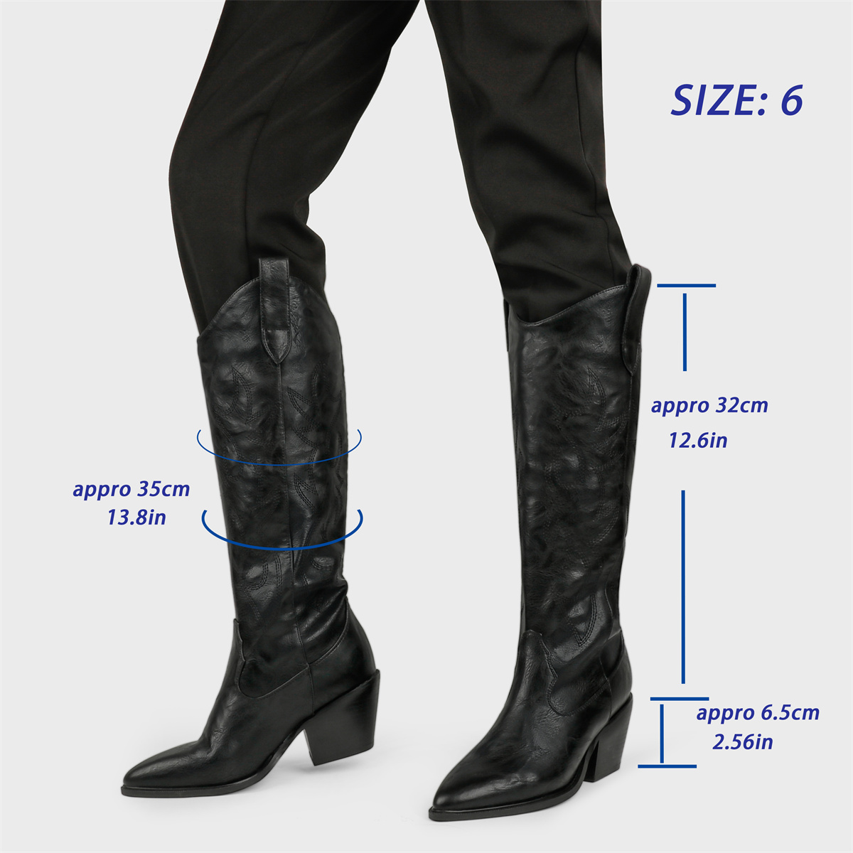 6cm/2.36 inch Embroidered Western Cowboy Pointed Toe Pull-On Fashion Classic Matte Boots