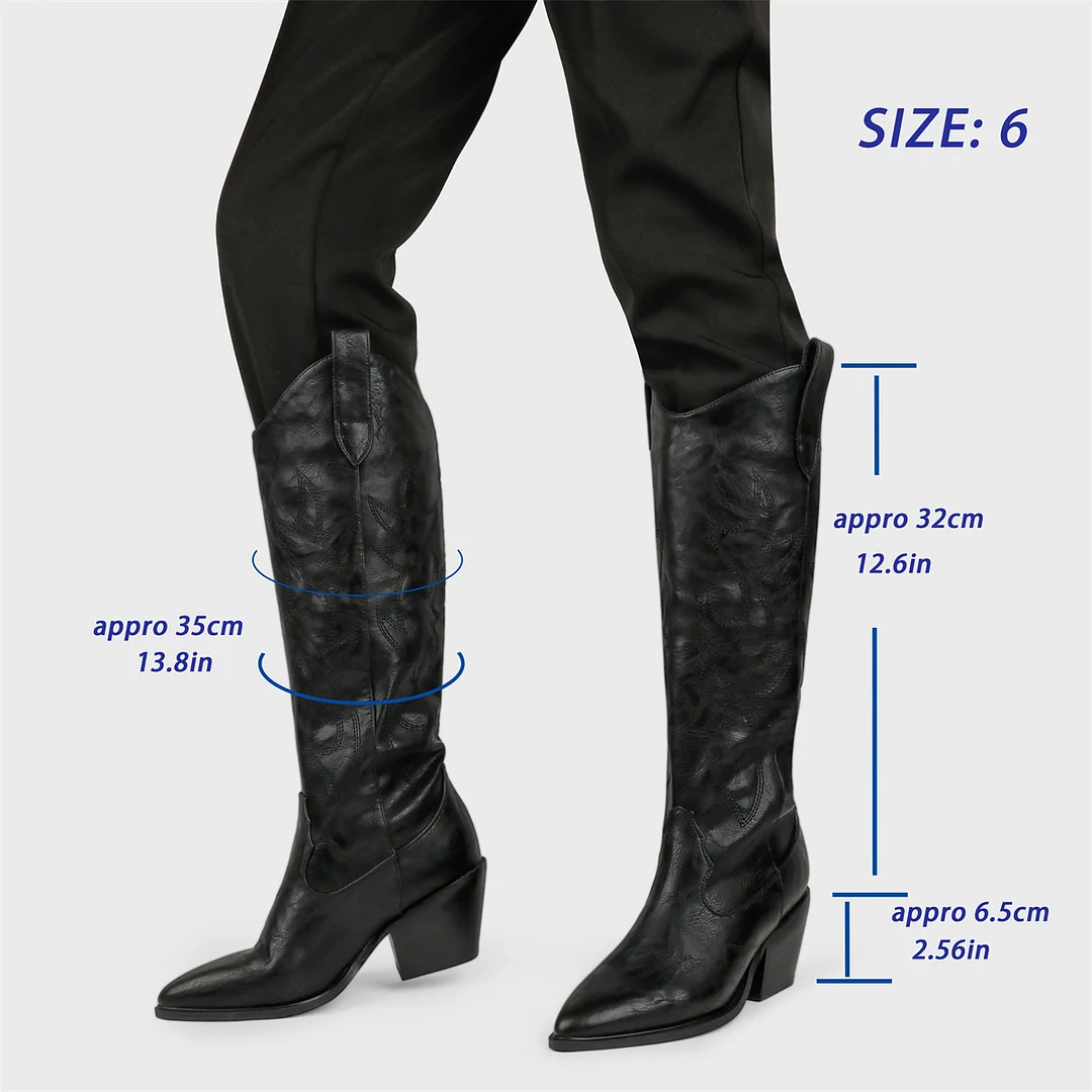6cm/2.36 inch Embroidered Western Cowboy Pointed Toe Pull-On Fashion Classic Matte Boots