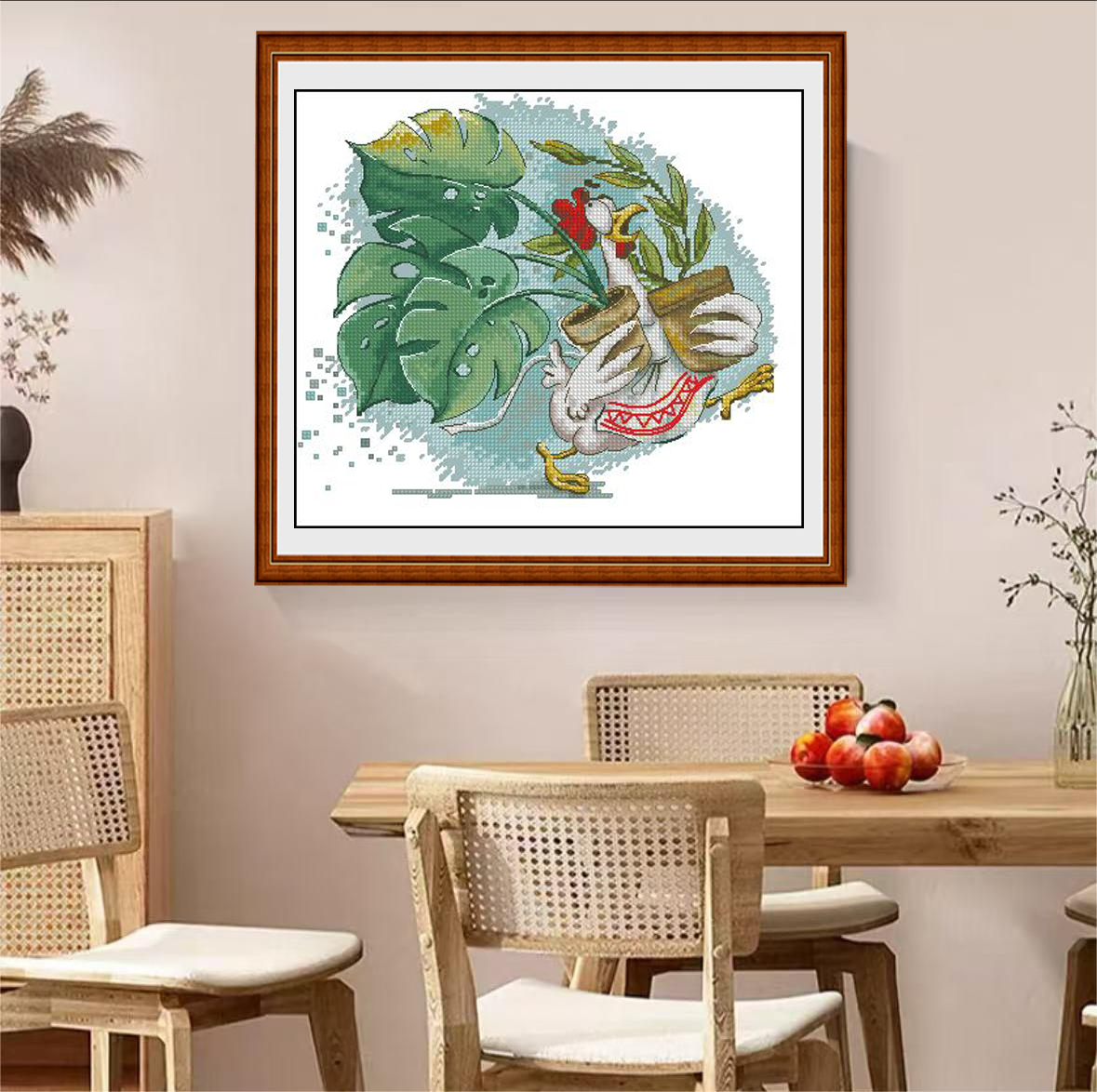 1set DIY Printed Cross Stitch Kit, 【CC2079- Holding a potted chicken】aida cross stitch Painting Fairy Cross Stitch