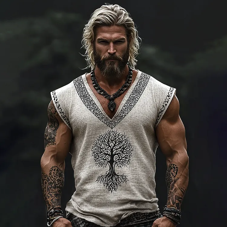 Men's Viking Tribal Tree Of Life Celtic Art V-neck Tank Top