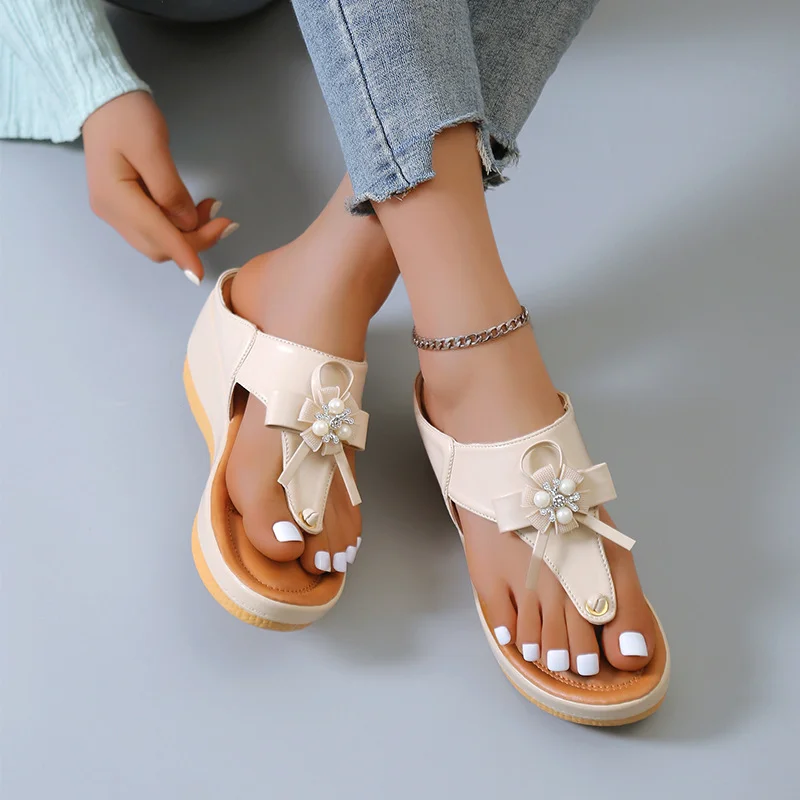 Tanguoant Tanguoant Women's Shoes 2023 Summer Beach Clip Ringtoe Flowers Platform Sandals Large Size Sandals