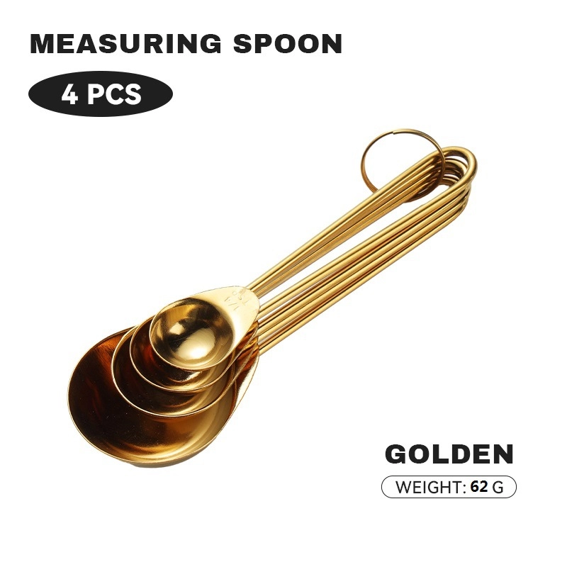 430 Stainless Steel Measuring Cup Measuring Spoon Suit 8-piece Rose Gold Wire Handle Measuring Spoon Measuring Cup 4-piece Set With Scale Gold