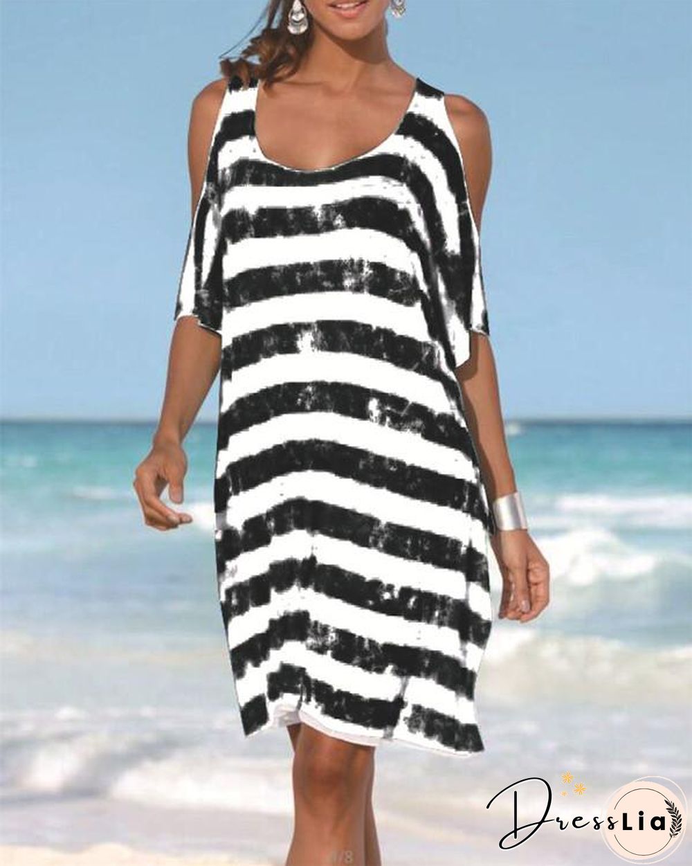 Summer Beach Striped Short Sleeve Mini Dress