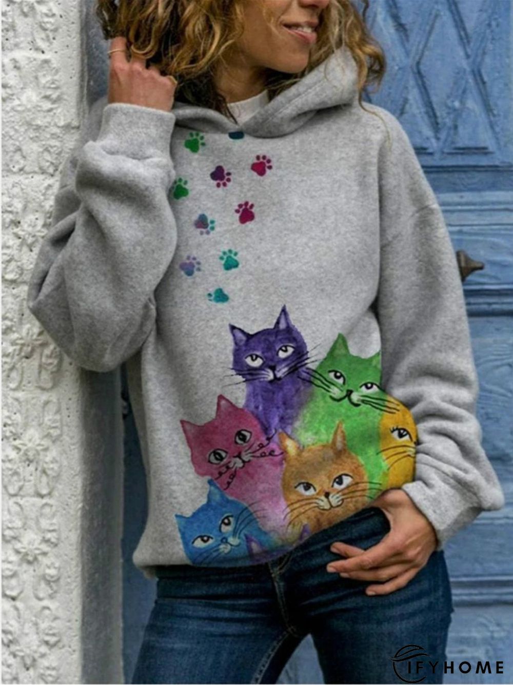 Cotton-Blend Long Sleeve Sweatshirt | IFYHOME