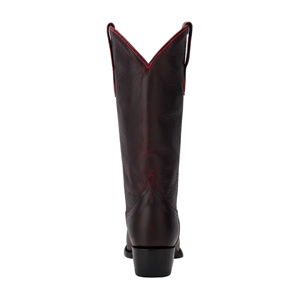 Black & Red Faux Leather Snip Toe Mid Calf Chic Cowgirl Boots