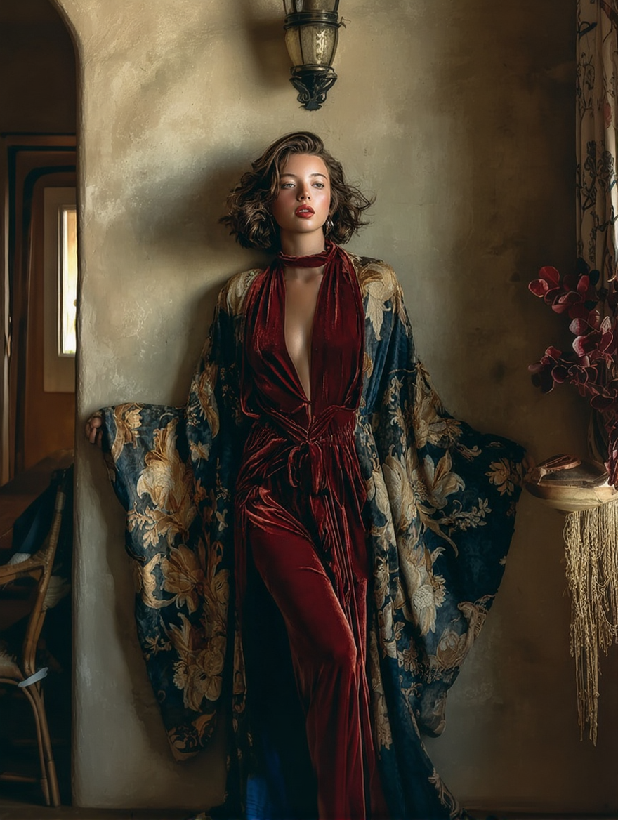 Ladies Plush Aristocratic Vintage Floral Robe