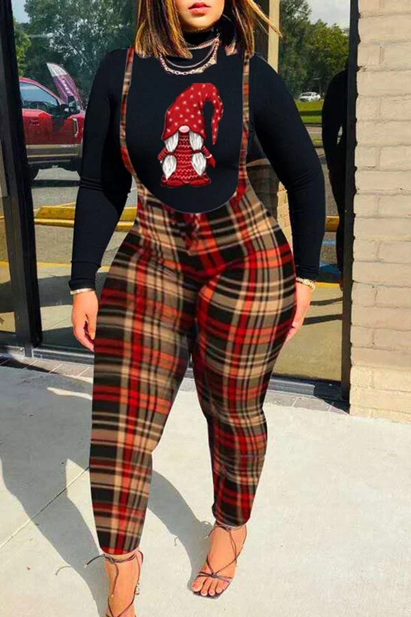 Fashion Long Sleeve Top Plaid Print Pants Set