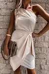 Solid Color One Shoulder Studs Party Dress
